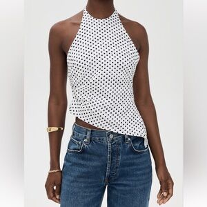 Reformation Reese Linen halter Top polka dot backless size 8 NWT